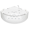 59 Inch Corner Whirlpool Bathtub for 2 Person, 16 Adjustable Jets, Built-In Heater, Chromatherapy Light, Milk White
