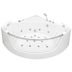 59 Inch Corner Whirlpool Bathtub for 2 Person, 16 Adjustable Jets, Built-In Heater, Chromatherapy Light, Milk White
