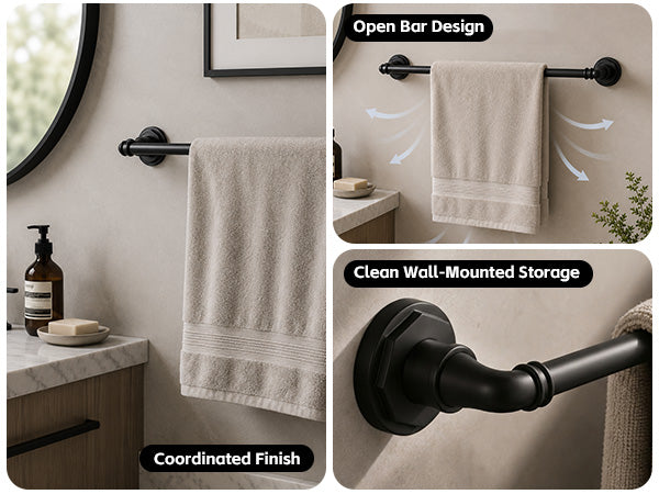 Lavorian Industrial 18 Inch Wall Mounted Bathroom Towel Bar