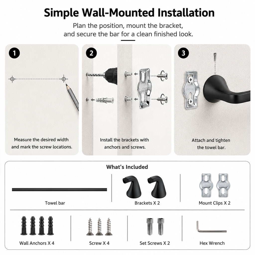 Lavorian Modern 24 Inch Wall Mounted Bathroom Towel Bar