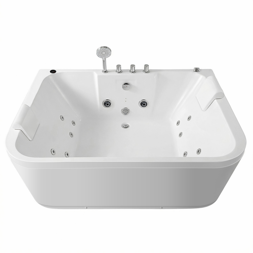 Lavorian 61 Inch Acrylic Whirlpool Massage Bathtub for 2 Person 16 Water Jets LED Lights Heater for Jacuzzi Spa Massage