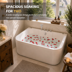 Lavorian 61 Inch Acrylic Whirlpool Massage Bathtub for 2 Person 16 Water Jets LED Lights Heater for Jacuzzi Spa Massage