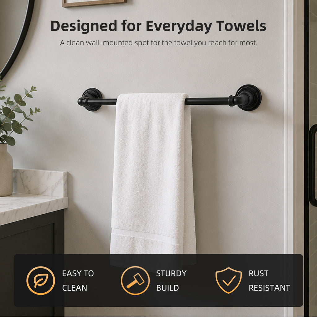 Lavorian Industrial 24 Inch Wall Mounted Bathroom Towel Bar