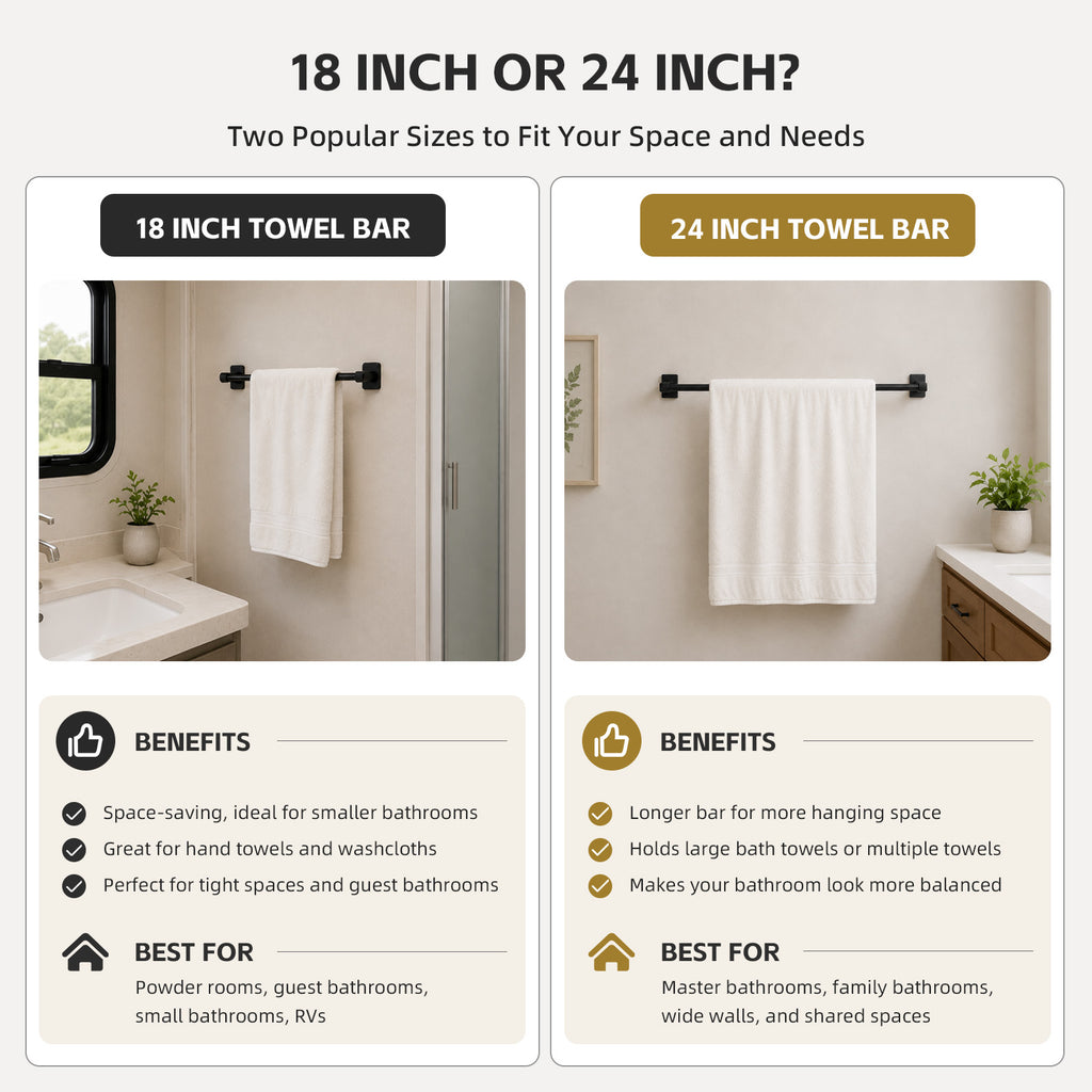 Lavorian Contemporary 24 Inch Wall Mounted Bathroom Towel Bar