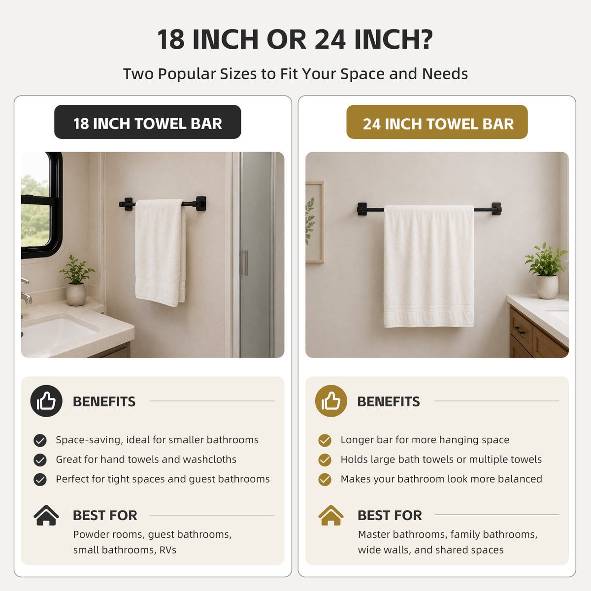 Lavorian Contemporary 24 Inch Wall Mounted Bathroom Towel Bar