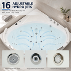 59 Inch Corner Whirlpool Bathtub for 2 Person, 16 Adjustable Jets, Built-In Heater, Chromatherapy Light, Milk White