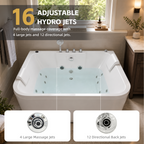 Lavorian 61 Inch Acrylic Whirlpool Massage Bathtub for 2 Person 16 Water Jets LED Lights Heater for Jacuzzi Spa Massage