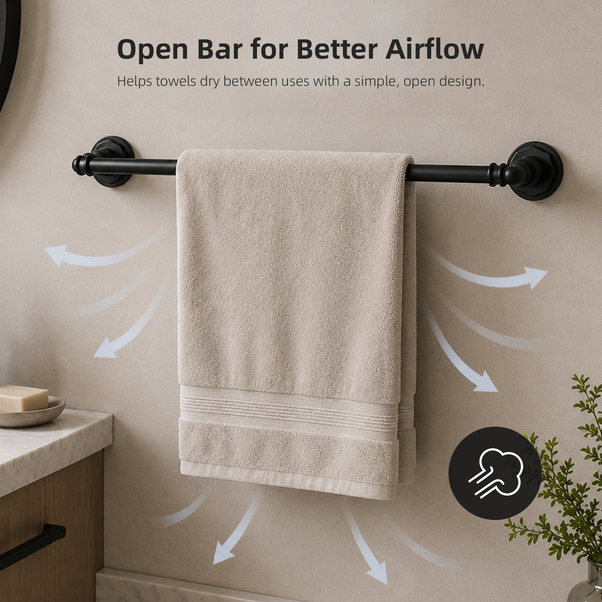 Lavorian Industrial 18 Inch Wall Mounted Bathroom Towel Bar