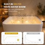 Lavorian 61 Inch Acrylic Whirlpool Massage Bathtub for 2 Person 16 Water Jets LED Lights Heater for Jacuzzi Spa Massage
