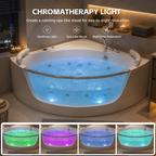 59 Inch Corner Whirlpool Bathtub for 2 Person, 16 Adjustable Jets, Built-In Heater, Chromatherapy Light, Milk White