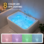 Lavorian 61 Inch Acrylic Whirlpool Massage Bathtub for 2 Person 16 Water Jets LED Lights Heater for Jacuzzi Spa Massage