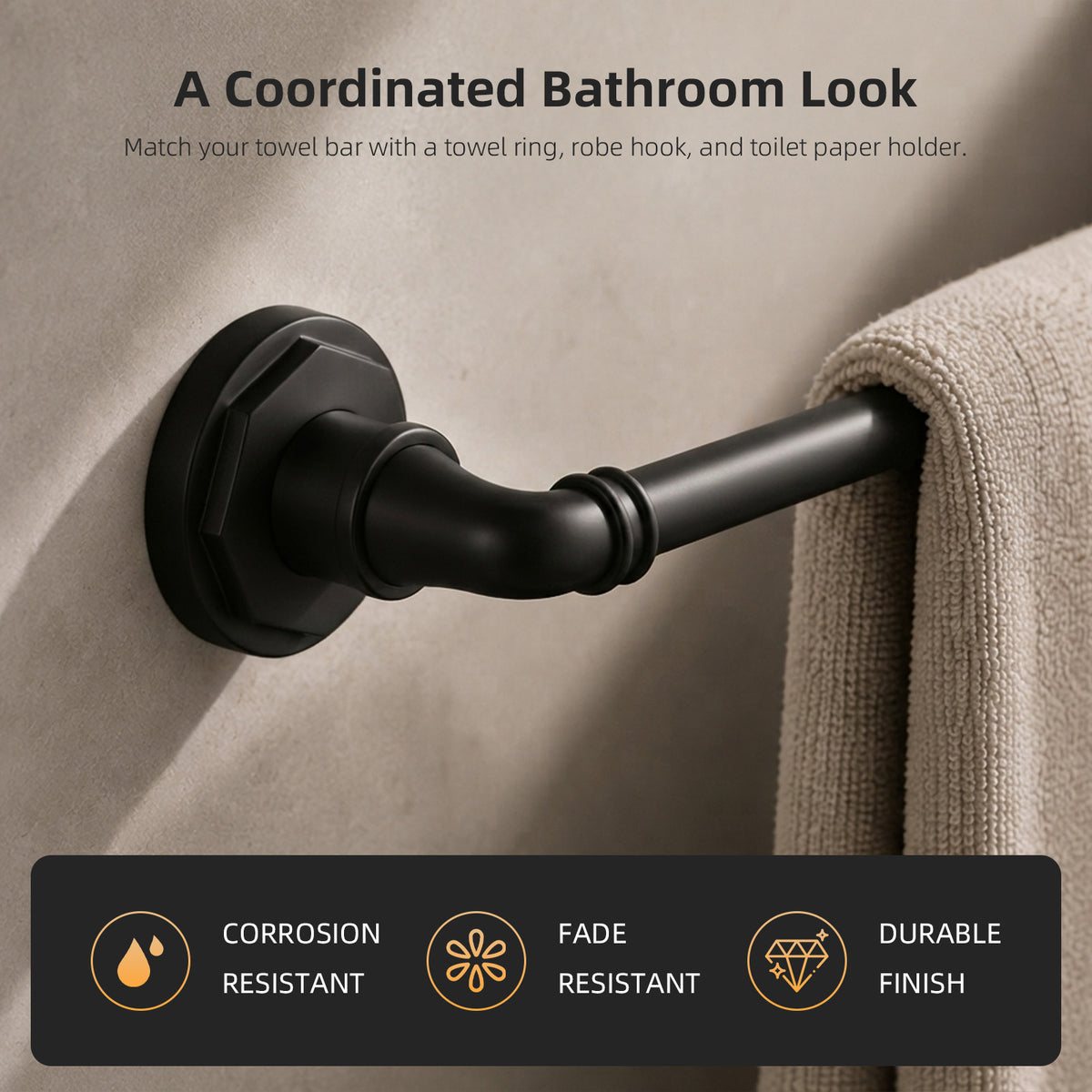 Lavorian Industrial 18 Inch Wall Mounted Bathroom Towel Bar