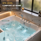 Lavorian 61 Inch Acrylic Whirlpool Massage Bathtub for 2 Person 16 Water Jets LED Lights Heater for Jacuzzi Spa Massage