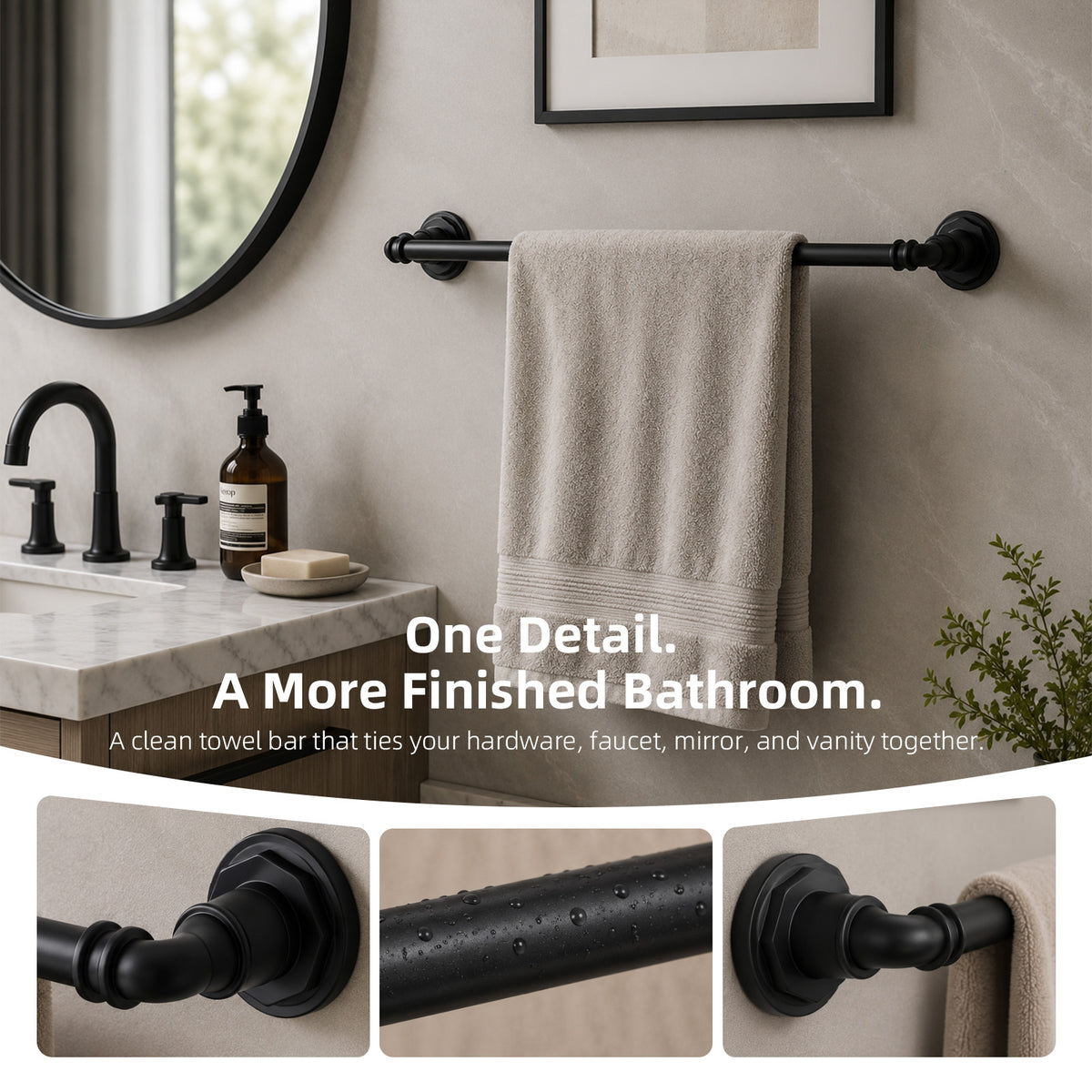 Lavorian Industrial 18 Inch Wall Mounted Bathroom Towel Bar