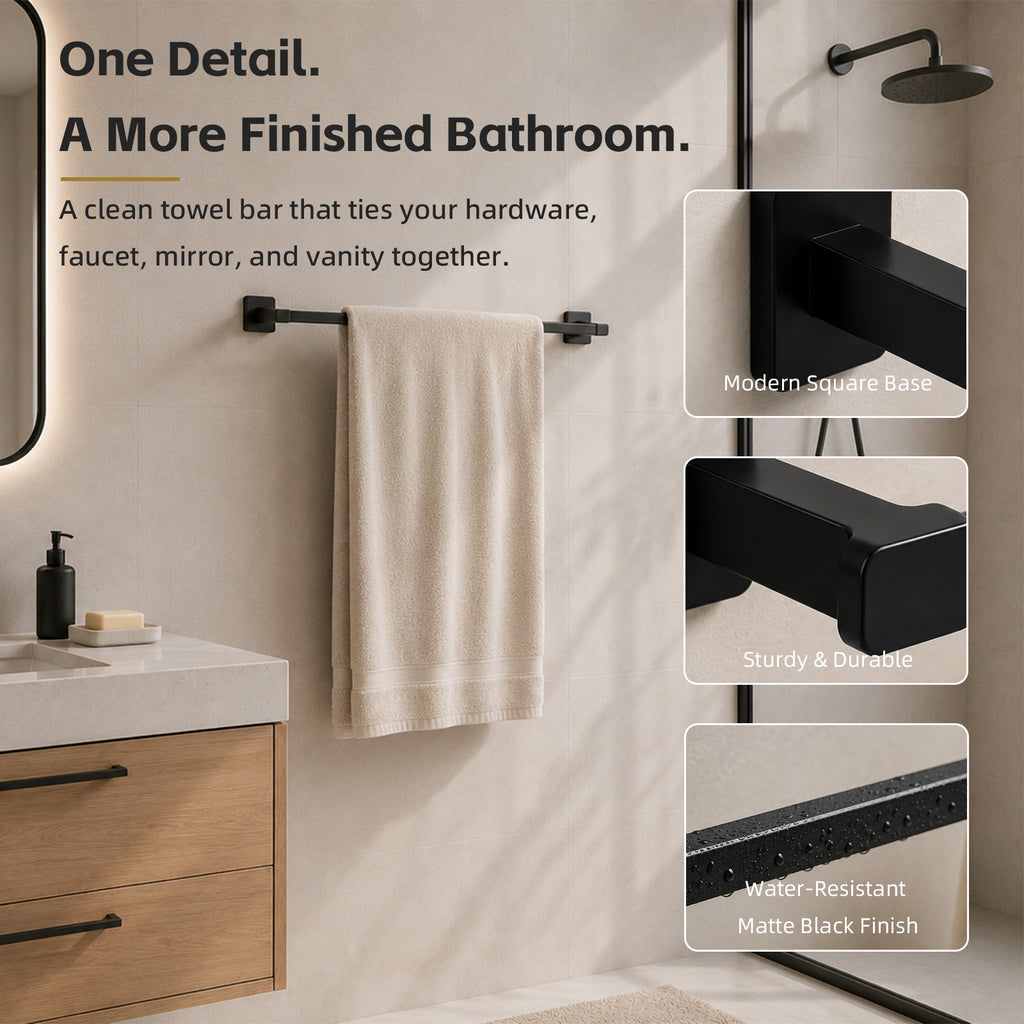 Lavorian Contemporary 24 Inch Wall Mounted Bathroom Towel Bar